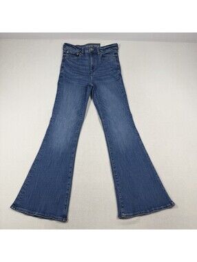 American Eagle Super High Rise Flare Jeans Blue Next Level Stretch Size 6R NWT